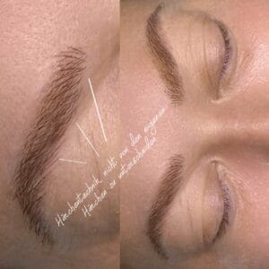 Vorher-Nachher-Ergebnis der Härchentechnik beim Permanent Make-up der Augenbrauen in Hamburg