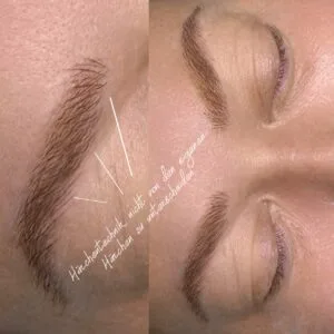 Vorher-Nachher-Ergebnis der Härchentechnik beim Permanent Make-up der Augenbrauen in Hamburg