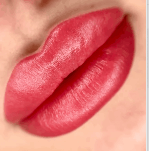 Frisch pigmentierte Lippen nach Permanent Make-up in leuchtendem Rot